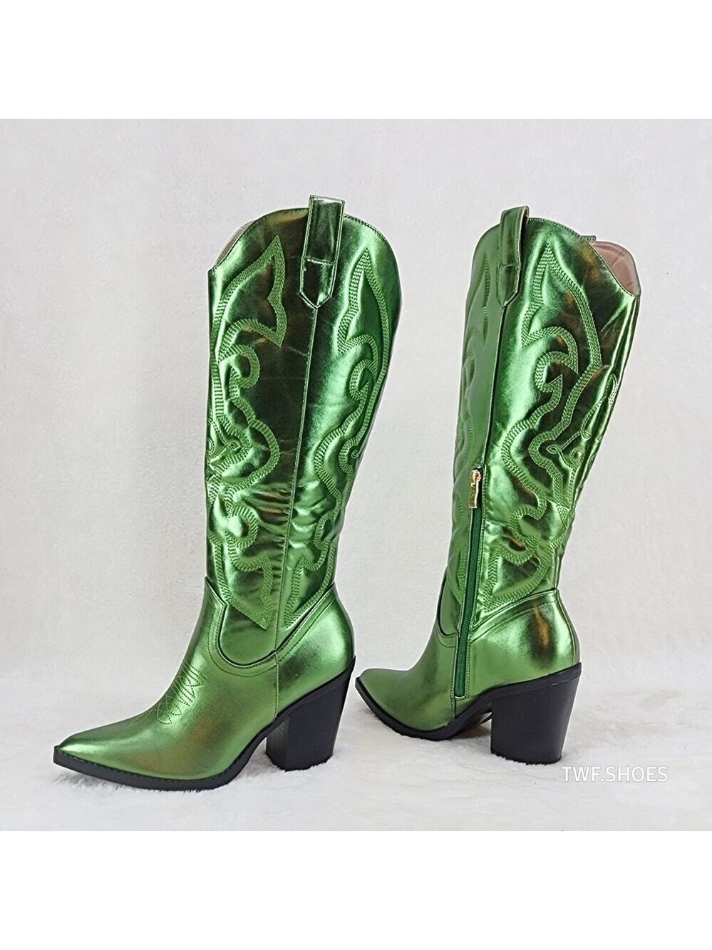 NIB Electric Cowboy Brush Metallic Matte Western Knee High Cowgirl Boots Green